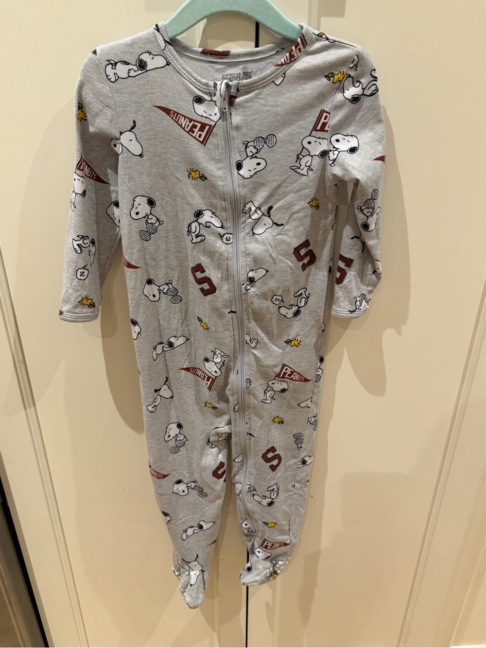 Peanuts Gray Snoopy & Woodstock Footed One-Piece